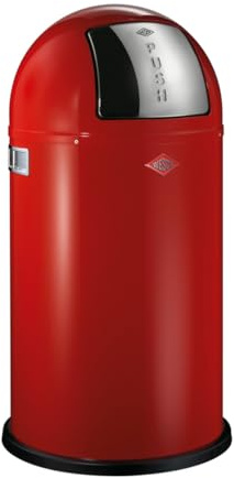 WESCO Pushboy Papperskorg i rött, pulverlackerad stålplåt, 50 liter volym, stor flik i rostfritt stål, avtagbar innerbehållare