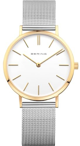 Bering Damen Quarz Uhr | Armbanduhr 34 mm Edelstahlgehäuse und Zifferblatt | Milanaisearmband | Saphierglas | 3 ATM | 14134