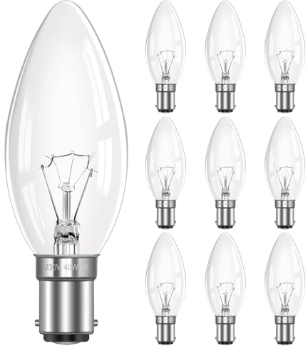 Morotty B15 Candle Bulbs Dimmable Warm White 2700K, 360LM, AC 230V, B15 SBC C35 Candle Bulbs Small Bayonet Cap, Light Bulb for Chandelier, Wall Lights, Ceiling Lights, 10 Pack