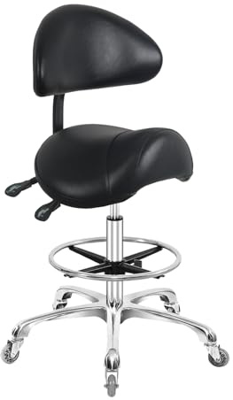 Nazalus Tabouret de selle avec support dorsal et repose-pieds, très résistant (158,8 kg), tabouret hydraulique pivotant réglable pour salon, spa, beauté, massage, clinique, maison, bureau (noir)