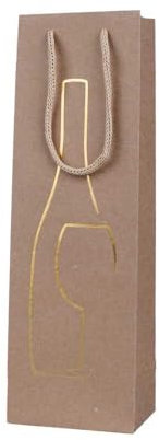 Flaschentragetaschen natur Weinflasche gold, Kraftpapier matt, 12 + 9 x 37 cm, 10 Stück