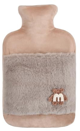 Amexo Premium Wärmflasche mit Bezug 2L Wärmeflasche Aus Naturkautschuk Auslaufsichere Bettflasche Perioden Wärmegürtel für Freundin Geschenk (Grau) (Kaffeefarbe)