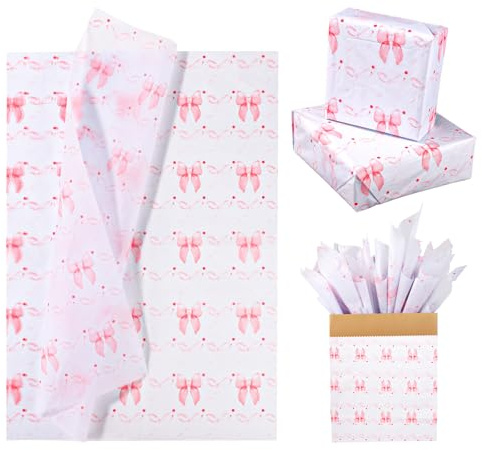 XIHIRCD 30stk Schleifen-Geschenkpapier, Süßes Koketten-Geschenkpapier, Perfekte Verpackung, Seidenpapier für Geburtstag, Hochzeit, Valentinstag, Geschenkverpackung (Rosa, 50x35cm, Elegant und Süß)