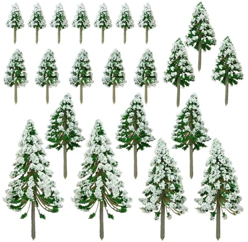 Yetaha 22 PCS Miniature Christmas Trees, Artificial Snow Frosted Plastic Pine Trees for DIY Diorama Scenery, Christmas Village & Tabletop Decorations, Assorted Sizes 5-15cm