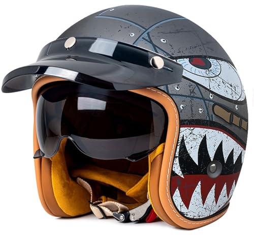Retro 3/4 Motorrad Helm Jethelm Vintage-Roller-Helm, Rollerhelm, Retro-Motorradhelm Mit Offenem Gesicht Für Damen Und Herren, Leichter Moped-Helm, Jethelm Retro M,M