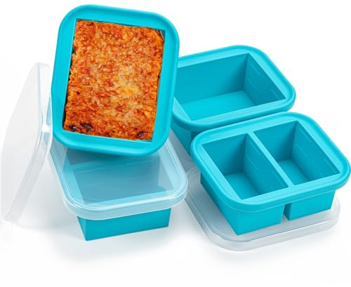Kunoli 4 Pack Silicone Freezer Moulds, Soup Containers | Silicone Ice Cube Tray with Lid for Storing Freezing Soup, Broth, Sauce, Stews,Curries (1 Cup/250 mL & 1 Cup/500 mL)