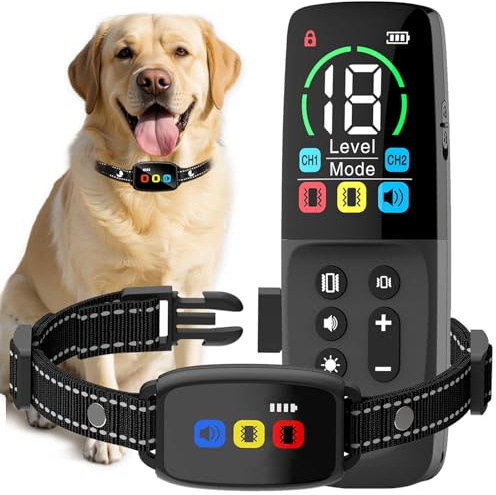 Anti Bark Collar for Dogs, No Shock Bark Collar, Dog Training Collar with Remote, Safety Lock, Sound and Vibration Training Modes, Rechargeable IP67 Waterproof, Over 2600 Ft Remote Range for All Dogs
