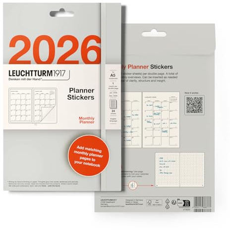 LEUCHTTURM1917 373025 Kalender zum Einkleben 2026, Monatsplaner, Englisch