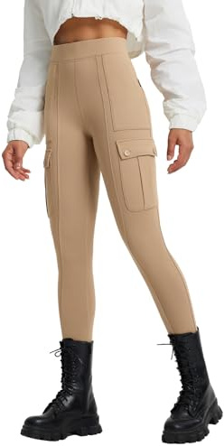 baleaf Women's Fleece Lined Leggings Thermal Hiking Pants Water Resistant Pockets Winter Warm Cargo Insulated Tights Brown M