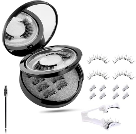 xolear 3 Paia Ciglia Finte Magnetiche con Attrezzo, Riutilizzabili Ciglia Finte Magnetiche, Lashes Magnetic Senza Colla, Naturali Magnetic Lashes per il Trucco Quotidiano, Gli Appuntamenti(Nero)