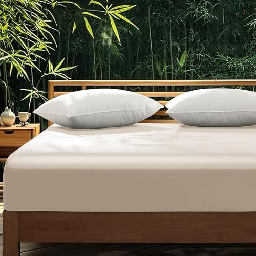 Gezu Sábana bajera ajustable de algodón 120 x 200 cm, color beige, 100 % algodón 60S, antibacteriana, sábana bajera ajustable para cama con somier, topper de rizo, sábana bajera brillante, satén de