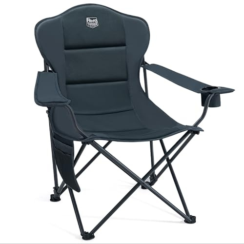 TIMBER RIDGE Silla de camping plegable 180 kg con respaldo ajustable en 3 posiciones, silla acolchada para pesca con asiento extra ancho de 62 cm con bolsillo lateral y portavasos