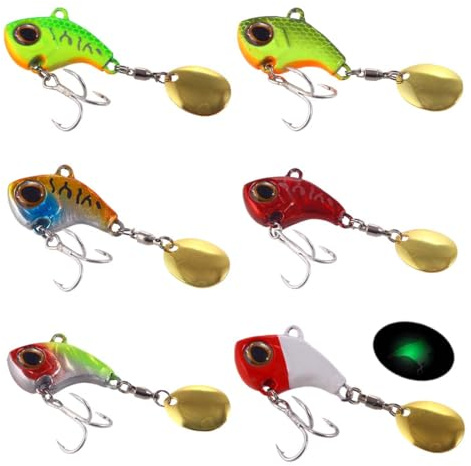 6 Stück Angelköder, Jig Spinner, Angelköder Set, Metall Fischköder, Hecht Köder Spinnerbait Bleikopfspinner, Angelhaken für Barsch für Barsch, Hecht, Zander, Wels, Döbel