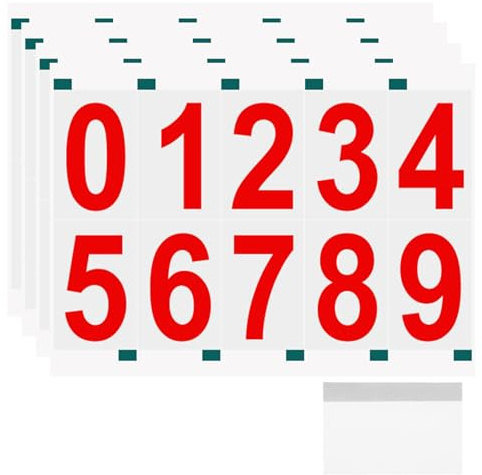 QUARKZMAN 4 Blätter Zahlen Aufkleber, 5cm Mailbox Nummern Aufkleber, 0-9 Vinyl Sticker Zahlen, Reflektierendes Aufkleber, Nummernaufkleber für Briefkasten Postkasten Schilder - Rot
