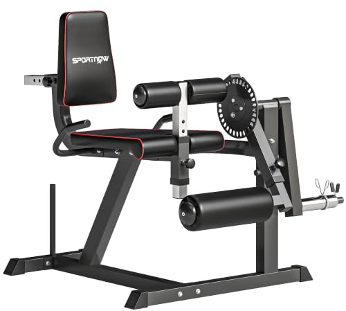 SPORTNOW Máquina de Extensión y Curl de Piernas Ajustable Casa Gimnasio | Máquina de Estiramiento de Piernas con Carga de Placas, Entrenamiento de Cadera Muslos y Pantorrillas
