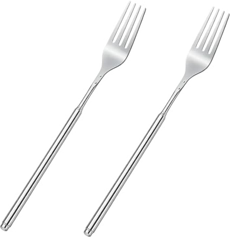 Tenedor telescópico, 2 unidades de 64,5 cm de largo, tenedor para sacar, cubiertos extensibles, mango largo, tenedor de acero inoxidable para asar, barbacoa, cena, fruta, postre