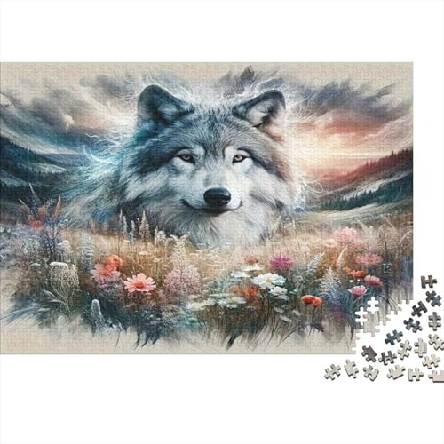 Lupo Puzzle per Adulti Puzzle 1000 Pezzi Prato Fiorito Gioco di Puzzle Relax Casa Regalo 52x38cm/1000pcs