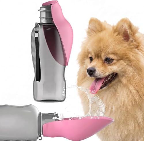 Gourde pour Chien de 800 ML - sans BPA Portable avec Abreuvoir Intégré, idéale pour Les Promenades, La Randonnée, Le Camping, l’Alpinisme ou Les Voyages (Rose)