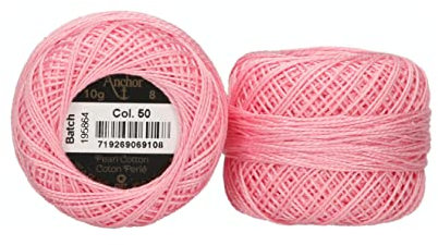 Anchor 4591008-00050 Stickgarne, 100% Baumwolle, himbeer hell, Stärke 8, 82m, 16 Gramm