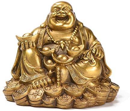 BRABUD Fengshui Handmade Sitting Brass Laughing Buddha Statue Collectible Figurine Home Decor Gift