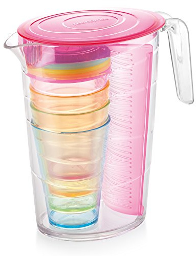 Tescoma Mydrink Jarra 4 Vasos con Tapa, Plástico, Rosa, 23 x 13 x 23,2 cm