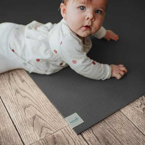 Sanosoft® Krabbelmatte Made in Germany, Öko-Tex Anti-Rutsch Krabbelunterlage 80x120cm Grau