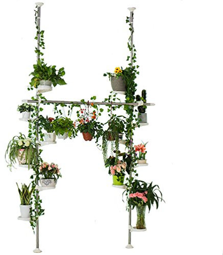 BAOYOUNI Support Pot de Plante Téléscopique en Métal Étagères à Fleurs avec 12 Tablettes Réglable en Hauteur Organisateur de Stockage Présentoir pour Intérieur Balcon Salon Jardin Bureau Café