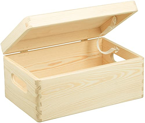 LAUBLUST Große Holzkiste mit Deckel & Griffen - ca. 30 x 20 x 14 cm, Natur, FSC® | Allzweckkiste aus Holz - Aufbewahrungskiste | Bastel- & Geschenkkiste | Spielzeug-Truhe | Erinnerungsbox