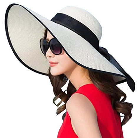 DRESHOW Sombrero Paja Mujer Plegable Verano Sombrero Verano Sombrero ala Ancha Mujer Sombrero de Playa Plegable UPF 50+