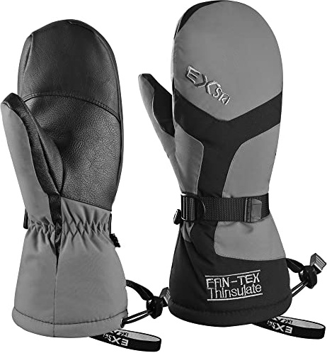 EXski Skihandschuhe Fäustlinge Ski Herren Damen Winter Snowboard Handschuhe Warm Winterhandschuhe Wasserdicht, Grau, L