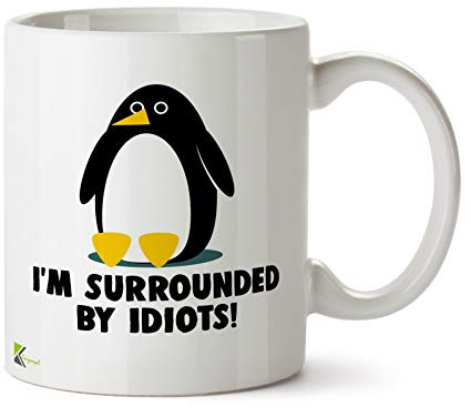 Kruzroyal Surrounded By Idiots Funny Mug | Sarcastic Office Humour Ceramic Coffee Tea Cup Gift for Colleague Boss Friend