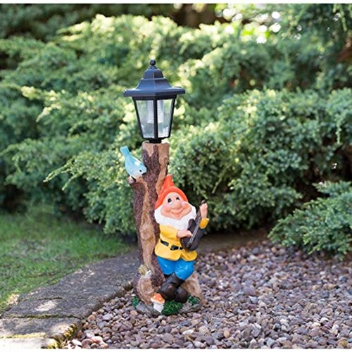 G19 Garden Cheeky Gnome with Solar Powered Lamp Post Funny Decorative Lighting - Orange