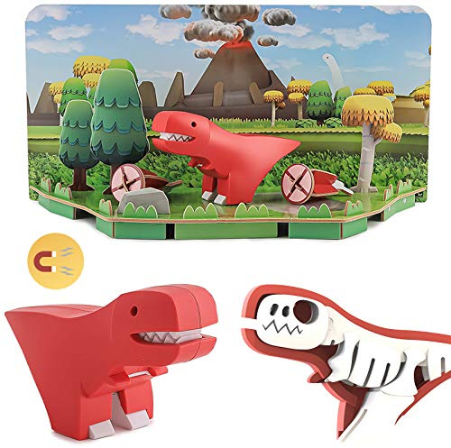 HALFTOYS Dinosaurier Toys 3D Puzzle mit Magneten und Papierdioramen, T-Rex Dinosaurier Jigsaw Bausteine Take Apart Spielzeug für Kinder 3 Jahre