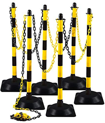TMS PRO SHOP Kettenpfostenset UNI, Viereck, 6 Stück, gelb/schwarz, 10 m Kette aus Kunststoff, Art.-Nr. 71134 | Kettenpfosten | Absperrpfosten | Absperrkette