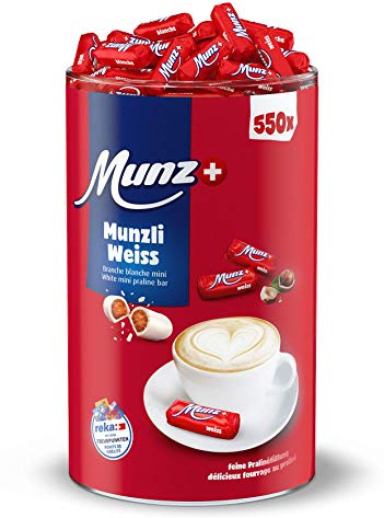 Munzli Mini-Praliné Weiß Schweizer Schokolade 500 Stück feine Pralinen mit gerösteten Haselnuss-Splittern 2,5kg Großpackung