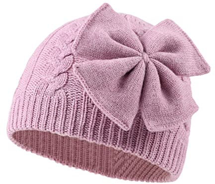 XIAOHAWANG Baby Mütze Mädchen Strickmütze Kinder Wintermütze Warm Kindermützen Mit Schleife