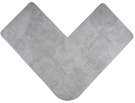 fluffy® Badteppich für Eckduschen aus Chenille mit Rutschfester Unterseite (L-Form | Innenmaße 50 x 50 cm, Grau)
