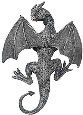 BELLA HAUS DESIGN Drachen geflügelter Wasserspeier Zaunhänger,Outdoor Wanddekoration,Detaillierte Zaunspitze Hängende Statue,Gothic Klettern Groteske Drache für Zaun, Terrasse, Veranda (14 Zoll)