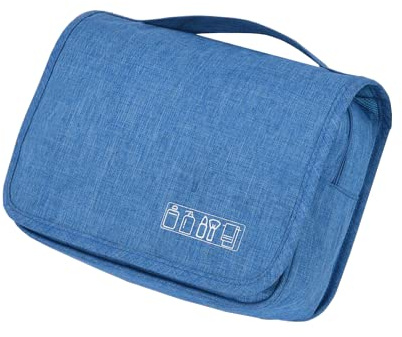 Reise-Kulturbeutel, Hängende Reise-Waschtasche, Mehrkammern zur Organisation von persönlichen Gegenständen, Metallhaken zum Aufhängen, Seeblau