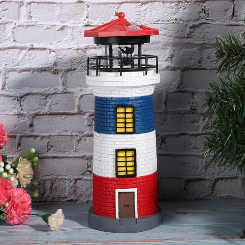 Tissting Faro Solar Decorativo, Lámpara LED Rotativa Impermeable con Sensor Automático para Jardín y Terraza, Modelo Náutico, Iluminación para Patio y Noches de Verano