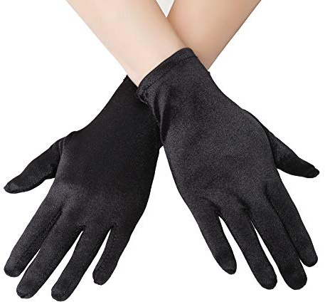 EORUBE 1920s Handschuhe für Damen Handgelenklange Kurze | Satin Handschuhe Party Fasching Kostüm Handschuhe (Schwarz)