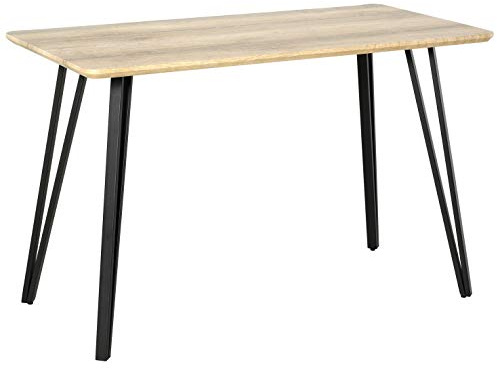 HOMCOM - Mesa de comedor con diseño industrial grande 120 x 60 x 75 cm. Patas de metal negro en alfileres de MDF, aspecto roble claro