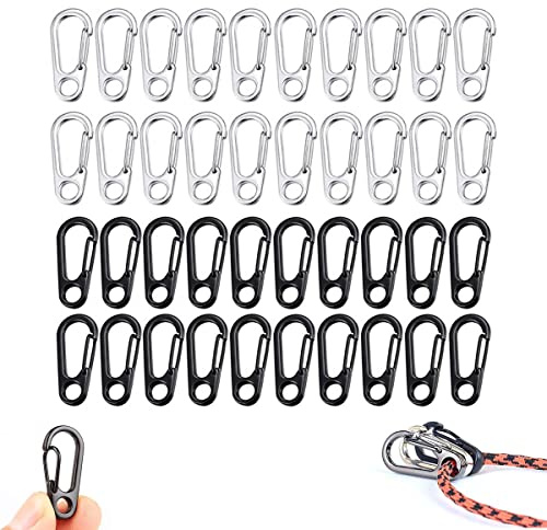 Jrzyhi 40pcs Mini Karabiner Schnalle Feder Rucksack Verschlüsse Feder Karabiner Klettern Clips Snap Tragen Karabinerhaken Tiny Sf Karabiner Frühling Snap Schlüsselanhänger Haken Outdoor Schwarz,Silber