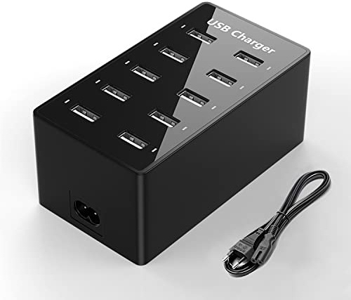 ANNCAY Cargador USB 50W con 10 Tomas, Detección Inteligente, Fuente de Alimentación Múltiple para Teléfonos Inteligentes, Auriculares, Tabletas