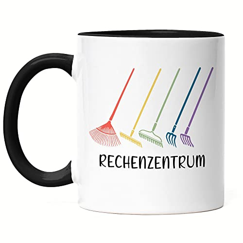 Hey!Print Rechenzentrum Tasse Schwarz Hobby-Gärtner Pflanzen Garten Blumen Geschenkidee Besen Rechen