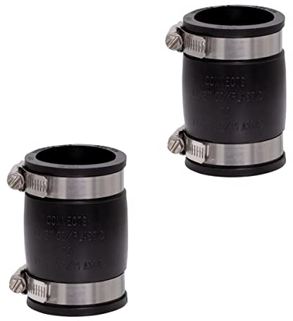 Fernco 2-Pack 1056-150 1-1/2-in. Flexible PVC Pipe Coupling for Cast Iron and Plastic Plumbing Connections in Black