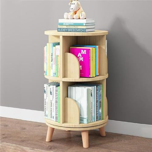 Gdrasuya10 2 Tier Rotating Bookshelf with Legs, 360 Display Revolving Bookcase Standing Bookcase Round Corner Bookshelf Wooden Book Storage Display Shelves for Kids&Adults Small Space