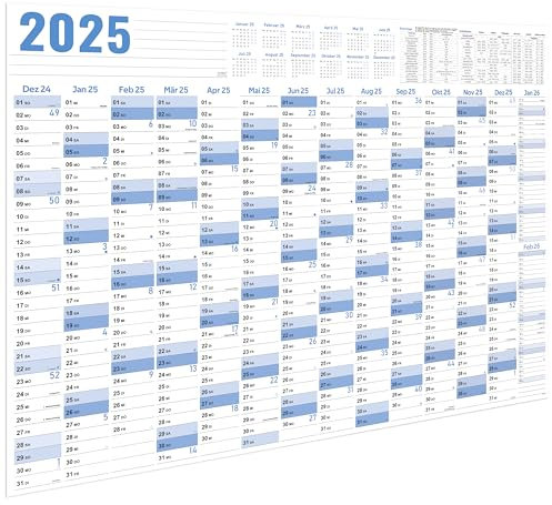 Wandplaner Kalender 2025-2026 - Wandkalender 2025-2026 Größer (100 x 70 cm) von August 2025 bis September 2026, Wandkalender Schuljahr 2025-2026 für Schüler und Lehrer - Dunstblau