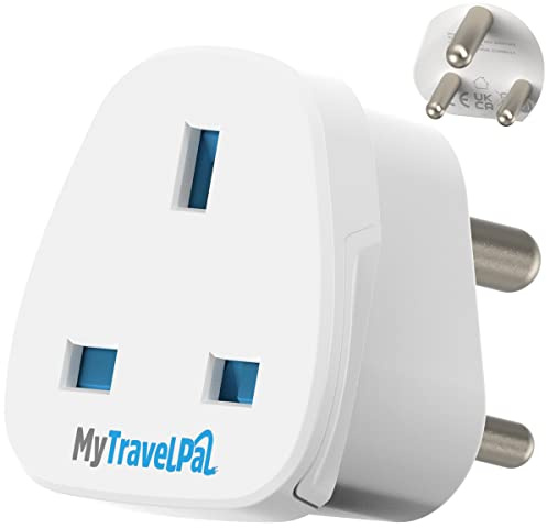 MyTravelPal UK to India Plug Adapter | UK Safety Standards | Earthed Type D | UK to India Adaptor | For India, Pakistan, Sri Lanka, Burma, Chad, Nepal, Yemen, Zambia etc. | Type D Indian Adapter