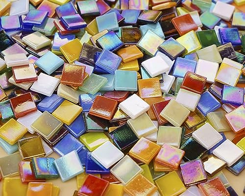 Lanyani 0,5 kg/300 Stück schillernde Glas-Mosaikfliesen Großpackung zum Basteln, verschiedene lebendige 1,6 cm quadratische Mosaikfliesen, Zubehör für Heimwerker, Haus, Garten, für Erwachsene und
